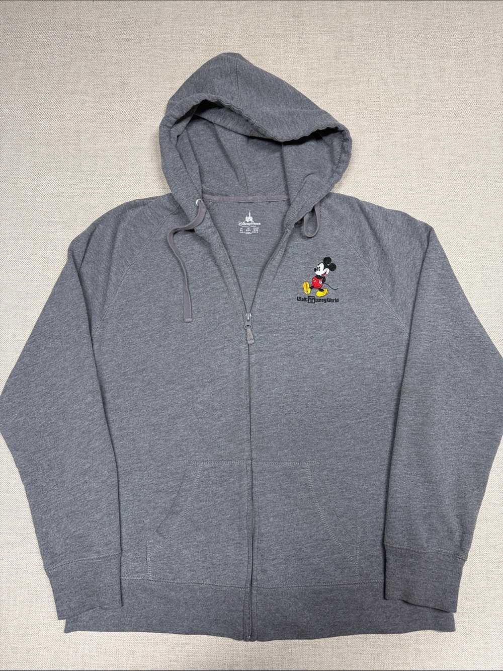 Disney Gray Full-Zip Hoodie with Mickey Embroidery. 0333